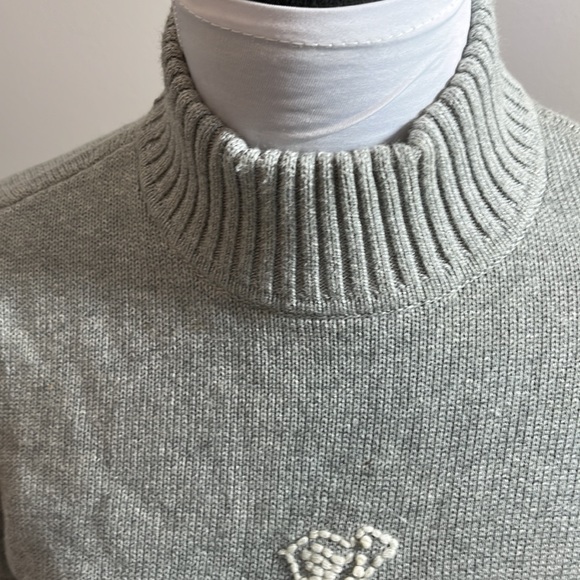 Appleseed long sleeve mock neck sweater gray with cream embroidery pear tree S - Picture 3 of 9